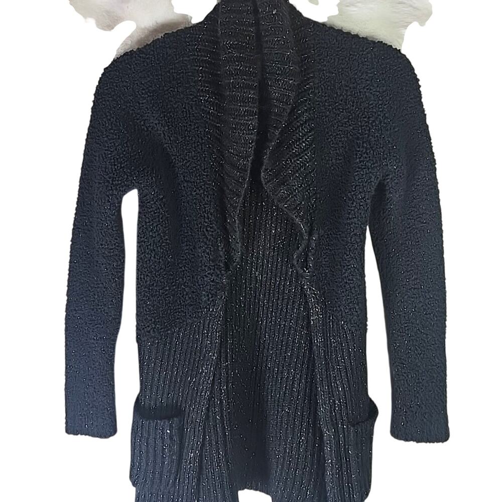 Cat & Jack Sparkle Knit Long Cardigan Girls 10/12 Black Soft Cozy Thick Winter